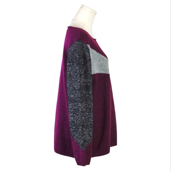 Karen Scott Colorblock Geometric Sweater Size M Purple, Gray, Black Long Sleeve - Picture 5 of 6